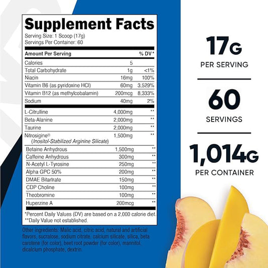 Nutricost Pre-X, Xtreme PreWorkout Complex (Peach Mango)